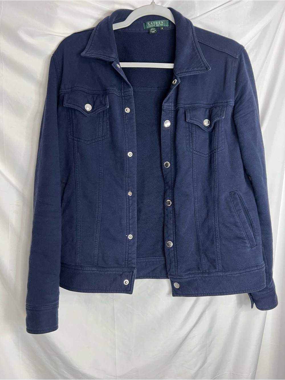 Ralph Lauren Cotton Navy Knit Jacket with Snap Front